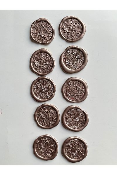 PRAG 10-Piece Candle Seal with Adhesive Back ^3 Dimensional Rose Pattern Mink Color