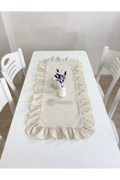 pamukidea 40×100 سم |   مفرش طاولة منسوج من الكتان المغسول بنسبة 100% من القطن، مفرش طاولة القهوة - غطاء سطح الطاولة