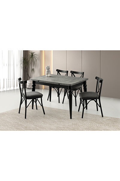 Viento Mobilya Arda Retro Gümüş Desen Açılır 120X80 Masa 4 Kişilik Babyface M...