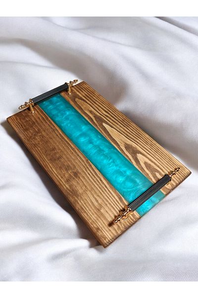 websunday Handmade Epoxy Natural Wood Tray, Promise Tray, Coffee Presentation Tray