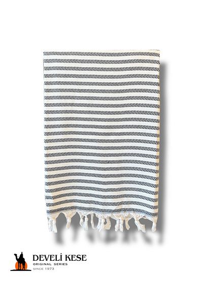 Develi Bamboo-Cotton Bath Beach Peshtemal 1 Piece Striped Black Develikese