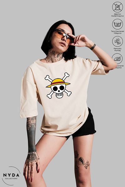 Nyda Collections Unisex Crew Neck One Piece εμπριμέ βαμβακερό μπλουζάκι με κοντό μανίκι