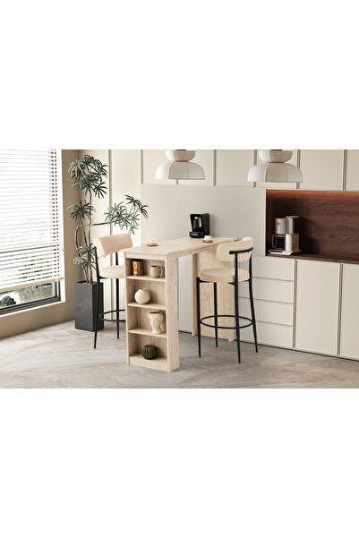 Viento Mobilya Forsa Sidon Desen Sabit 120X50 Masa 2 Kişilik Bukle Kumaş Metal Gözde Bar Sandalyesi Masa Takımı