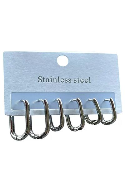 Vitastyle Silver Color 6-Piece Ellipse Steel Earring Set