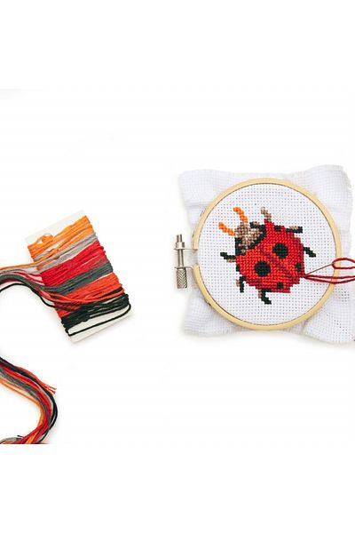 Kikkerland Mini Cross Stitch Embroidery Set – Ladybug