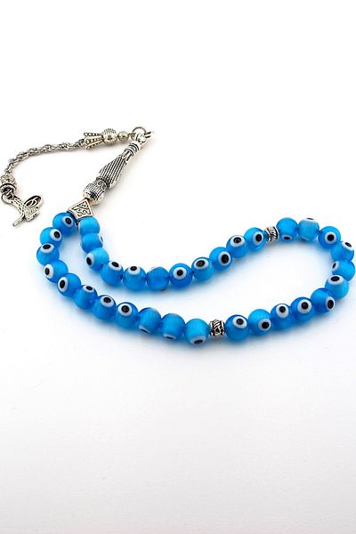 Solfera Blue Evil Eye Bead 33 Grain Mărgele de sticlă Tasbih TS004