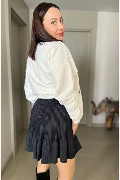 Butik PİLELİ BELİ LASTİKLİ SİYAH ŞORT ETEK