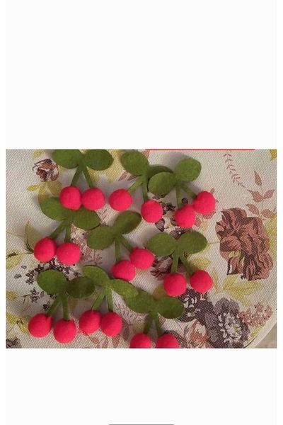 BİGÜMEX Red Pompom Cherry Socks Pack - 6 Pieces Decoration Ornament