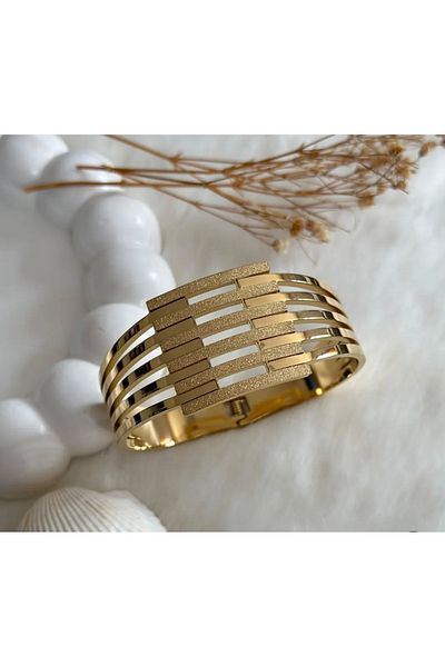 İnci Women's Gold Color Steel Silvery Rib Bracelet