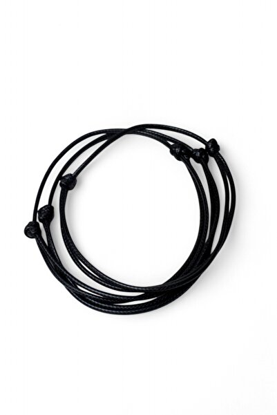 LA TINY AKSESUAR Erkek 3'lü Siyah Ayarlanabilir Suni Deri İp Bileklik