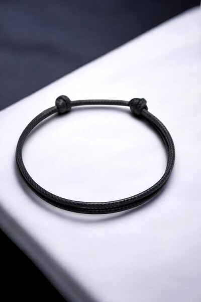 LA TINY AKSESUAR Erkek 3'lü Siyah Ayarlanabilir Suni Deri İp Bileklik