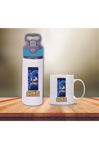 DKDZ SHOP Sonic Printed Metal Water Bottle with Straw and Mug Cup-002