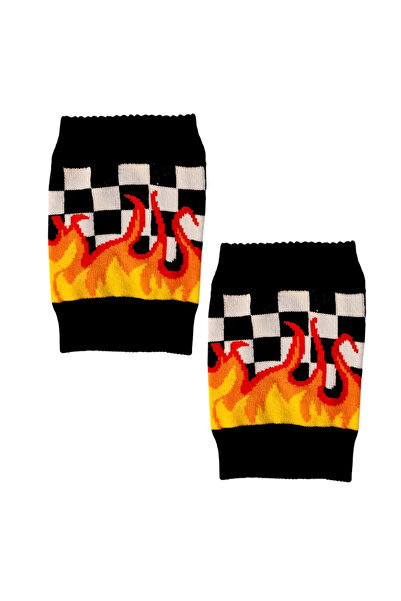 ZEYZEY MONKEY Black and White Flaming Checkerboard Pattern Fingerless Gloves