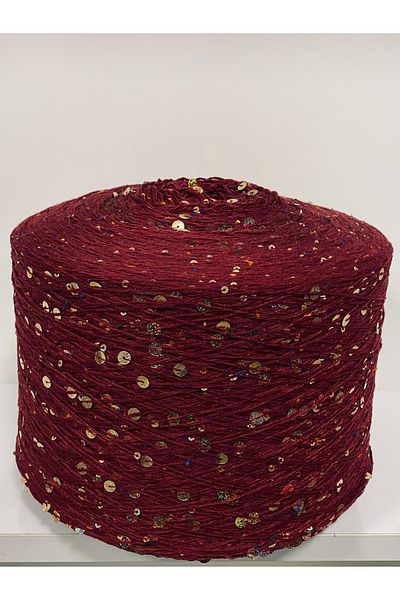göçer 100% Cotton 3Mm+6Mm Burgundy Large Sequins Hand Knitting Rope Product 200g