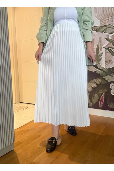 Aselim Hijap Moda Ecru Maxi Pleated Skirt