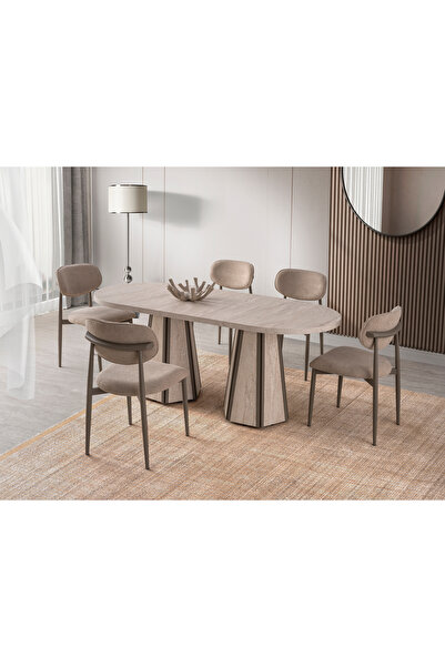 Viento Mobilya Bohem Traverten Desen MDF Açılır 160X90 Masa Liza 6 Kişilik Vi...
