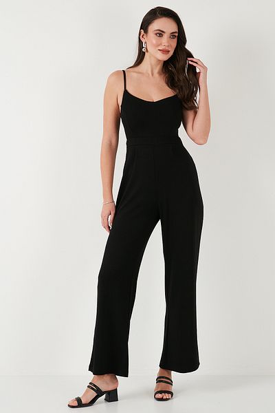Lela Regular Fit Round Neck Strap Wide Leg Jumpsuit Jumpsuit 5866147