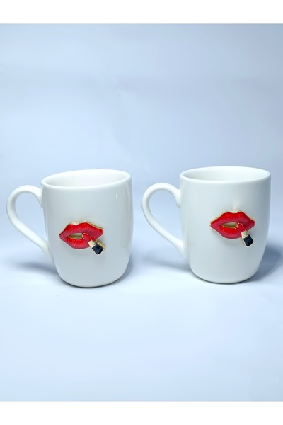 PARILTI HOME COLLECTİON كوب بورسلين مكون من قطعتين مع شكل شفاه