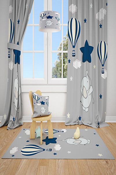 BelezaHome ستارة خلفية لغرفة الأطفال مزخرفة على شكل فيل طائر باللون الرمادي و...