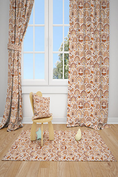 BelezaHome ستارة خلفية لغرفة الأطفال مزخرفة بألوان قوس قزح على شكل فراشة بنية...