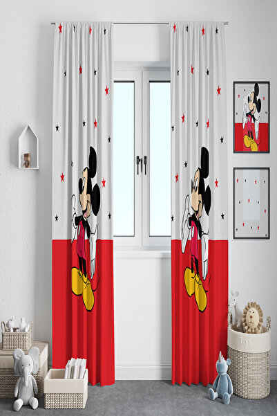 BelezaHome Red White Mickey Mause Decorative Children's Room Background Curtain