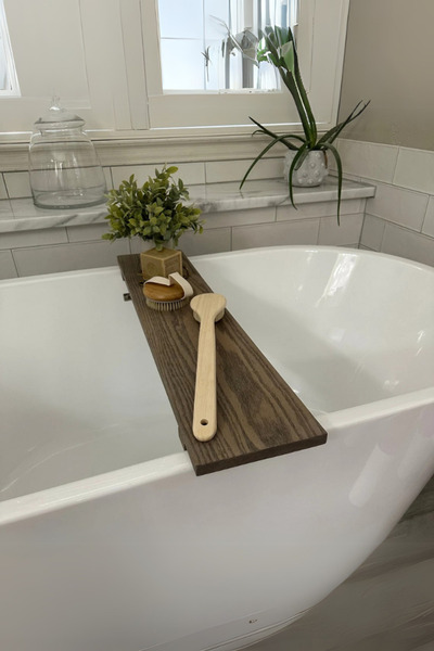 ostende حامل حوض الاستحمام الخشبي من ZENORA - صينية للاستحمام بلون الجوز - جاكوزي وحوض الاستحمام