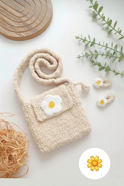 AFRALYAHOME Geantă pentru copii Daisy galbenă / Geantă pentru copii tricotată / Set cu catarame