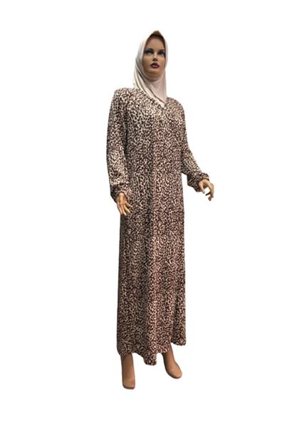 eflin Hijab Clothing Prayer Dress - Brown/Cream, Patterned Wrapped Lace