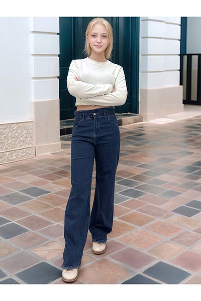 Dalikda Pantaloni din denim pentru fete, 100% bumbac, cu talie elastică - Design confortabil și elegant