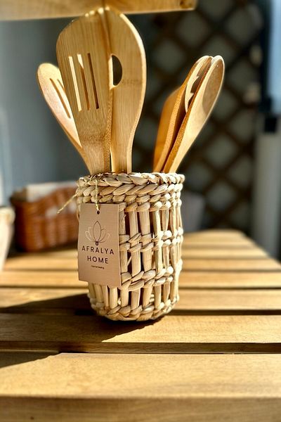 AFRALYAHOME Πάγκος κουταλιέρα Γλάστρα Flowerl Spoon Holder Επιτραπέζια ξύλινη μπάρα, λαβίδα, κουτάλι 15 εκ.