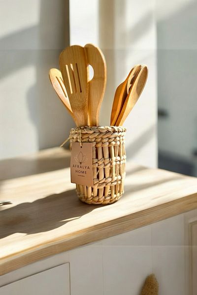 AFRALYAHOME Πάγκος κουταλιέρα Γλάστρα Flowerl Spoon Holder Επιτραπέζια ξύλινη μπάρα, λαβίδα, κουτάλι 15 εκ.