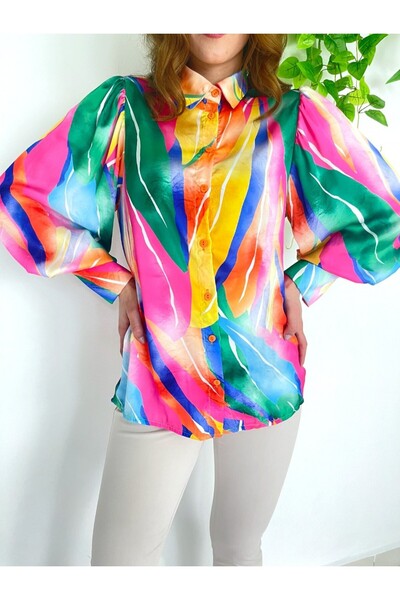 HİJABAYA Colorful Watery Pattern Satin Shirt