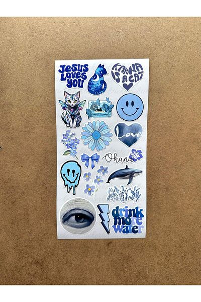 hdsticker مجموعة ملصقات فنية زرقاء مكونة من 106 قطعة - مخطط، جدول أعمال، كمبيوتر محمول، هاتف، ملصق مجلة رصاصة
