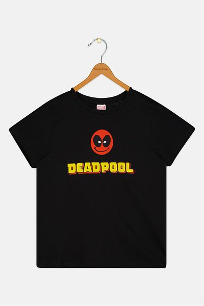 Marvel Kids Boy Deadpool Print Short Sleeve T-Shirt, Black