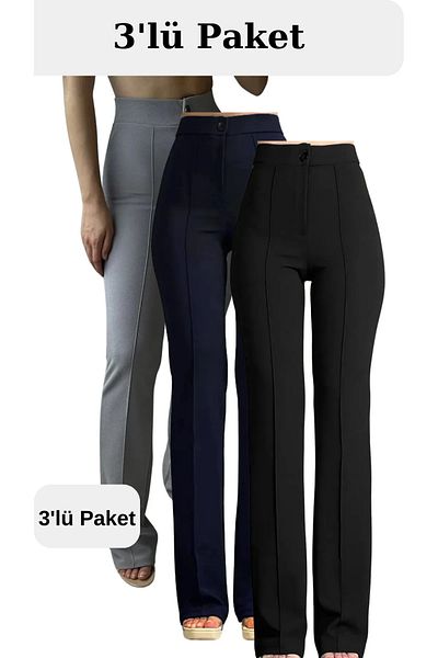 VOLT CLOTHİNG Lycra-Palazzo-Hose mit hoher Taille für Damen, 3er-Set