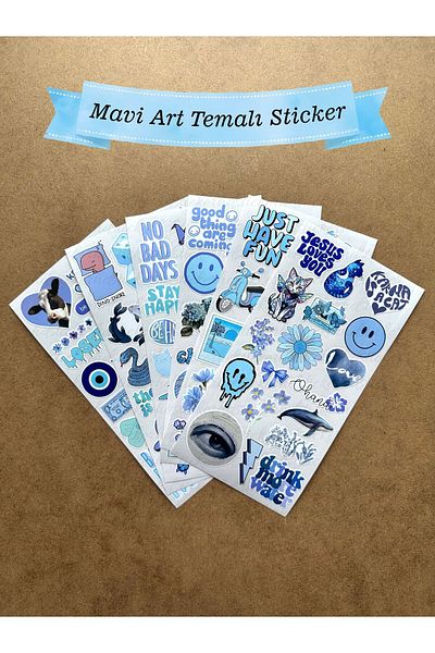 hdsticker مجموعة ملصقات فنية زرقاء مكونة من 106 قطعة - مخطط، جدول أعمال، كمبيوتر محمول، هاتف، ملصق مجلة رصاصة
