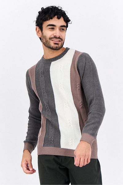 Sorbino Men Crew Neck Colorblock Sweater, Grey