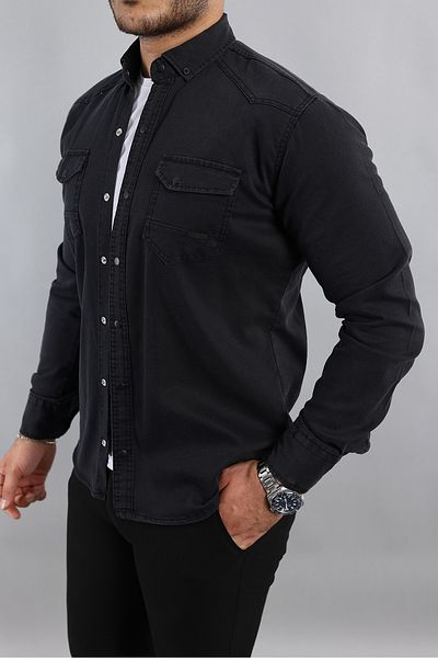 a02teks Anthracite Yxc Slim Fit Men's Cotton Jeans Shirt - Slim Fit