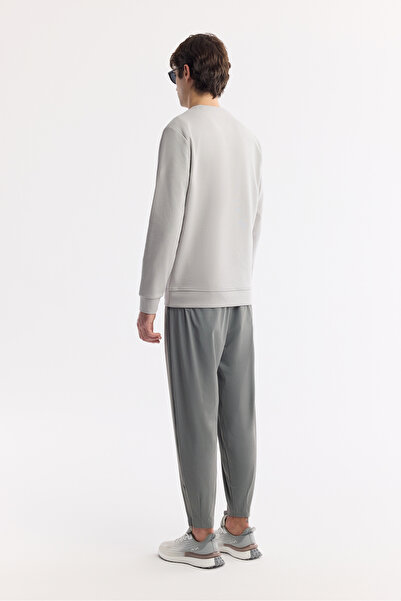 Avva Erkek Gri Bisiklet Yaka Baskılı Bi-Stretch İnterlok Regular Fit Sweatshirt A51Y1204