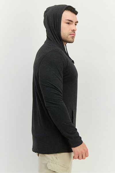 Brave Soul Men Hooded Long Sleeve Solid Sweatshirt, Charcoal