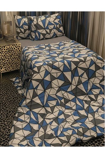 MORRİVAL Set cuvertură de pilota unică Blue Geometric - Husă de pilota 155x215 + Husă de pernă 50x70