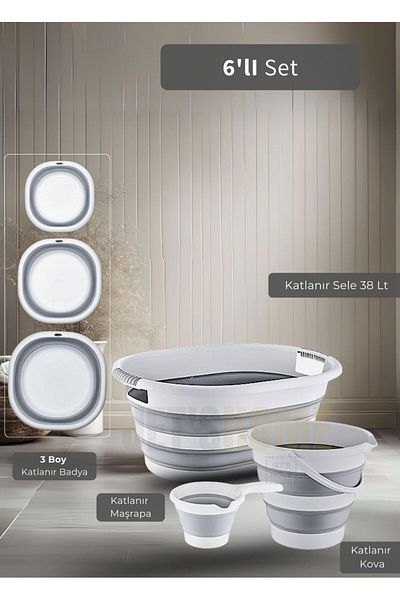 Jet's Home Σετ μπάνιου 6 τεμαχίων - Πτυσσόμενη σέλα, μπάνιο, κουβάς και κούπα χωρίς BPA