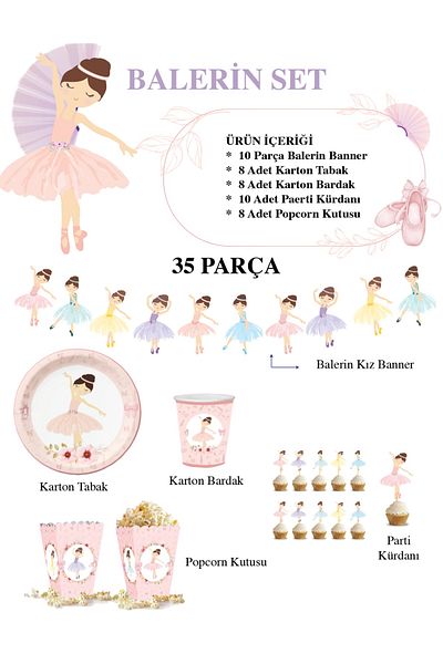 Big Party Ballerina Themed Party Set 35 Pieces