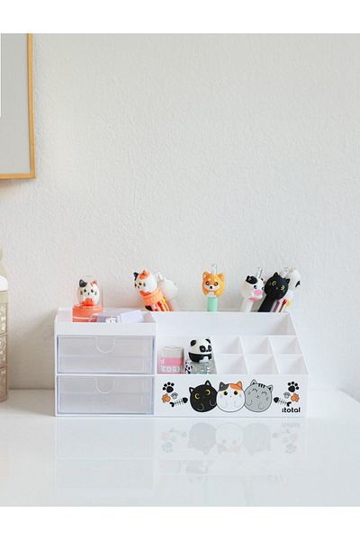ITOTAL Desk organizer, kitty design, white, iTotal