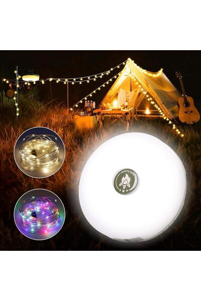 AWH مصباح تخييم 2 في 1 مع سلسلة أضواء خرافية، فانوس قابل لإعادة الشحن بقوة 20...