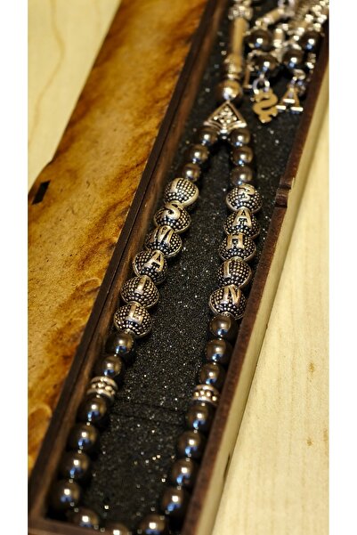 BellevieStore Kişiye Özel Çift Isimli Tesbih -hematit Doğal Taş Tesbih -2 Püs...