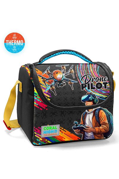 Coral High Kids Black Drone Patterned Thermo Lunchbox 11796