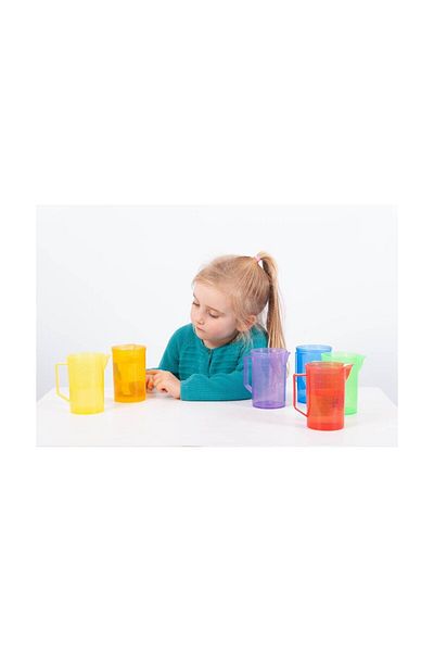 TickiT Set of 6 colored translucent jugs for sensory activities