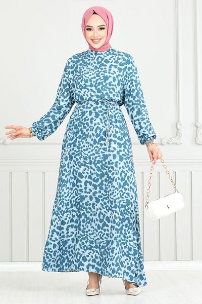 ModaMerve Φόρεμα Indigo Leopard Pattern Viscose - 803OZR1047-M