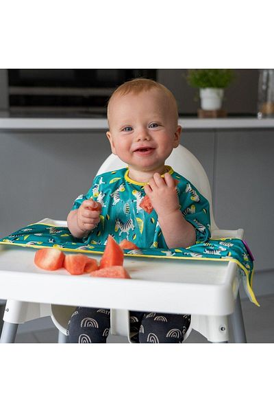 Tidy Tot Short sleeve bib with suction cups - Cheerful zebras